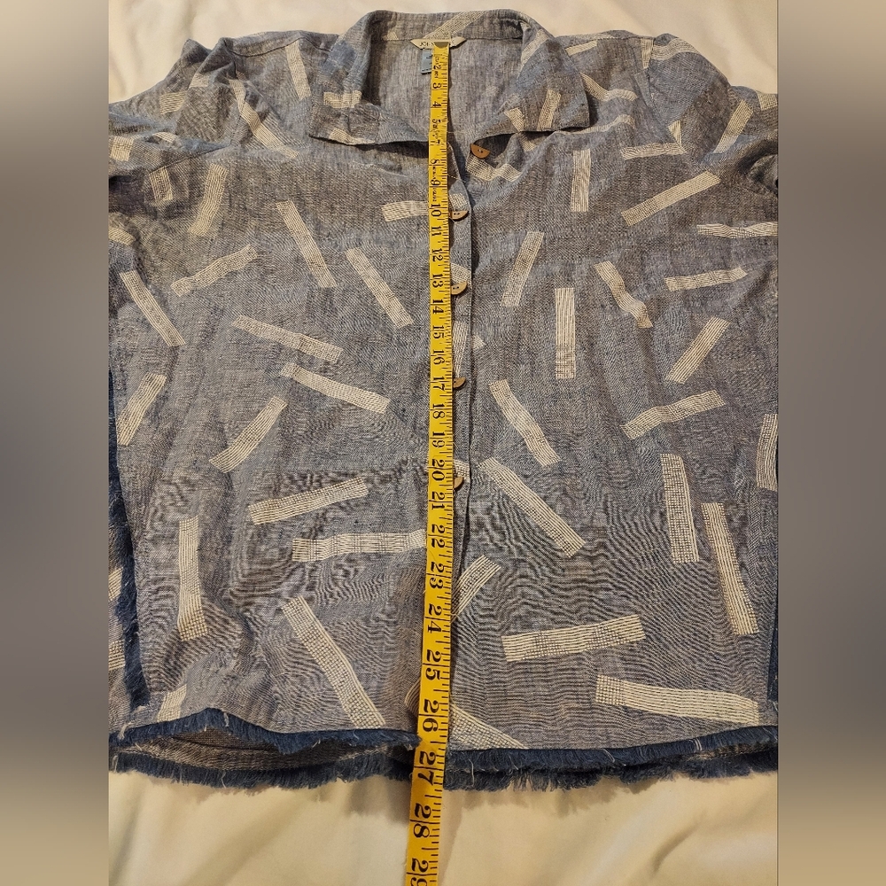 John Mark Dashed Pattern 100% Linen Chambray Top … - image 5